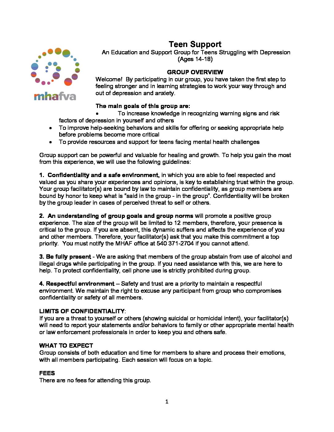 Teen Support Group Mental Health America Of Fredericksburg